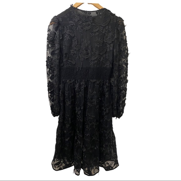 NEW Cynthia Rowley Harlow Tie Front Vneck Black Lace Midi Long Sleeve Woman’s 4 - Picture 9 of 13